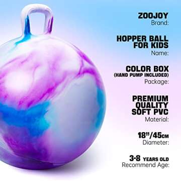 ZOOJOY Hopper Ball: 18inch Colorful Bouncy Ball for 3-8 Year Olds