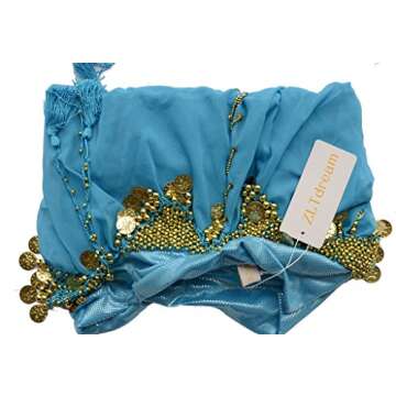 ZLTdream Lady's Belly Dance Chiffon Banadge Top and Lantern Coins Pants Light Blue, One Size