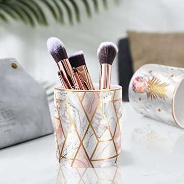 WAVEYU Stylish Pen Holder Desk Organizer in Pink Marble