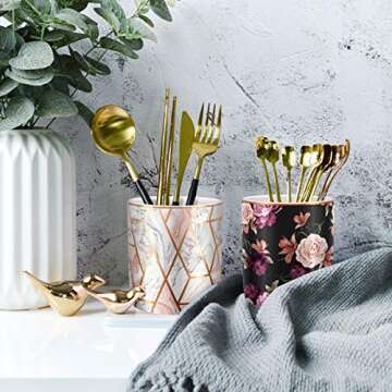 WAVEYU Stylish Pen Holder Desk Organizer in Pink Marble