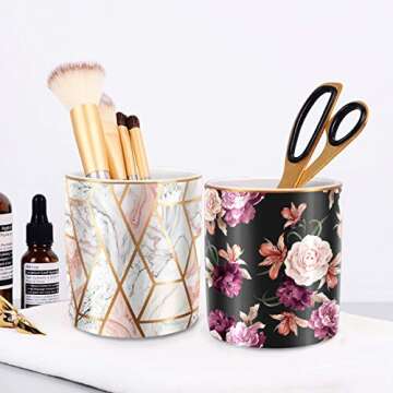 WAVEYU Stylish Pen Holder Desk Organizer in Pink Marble