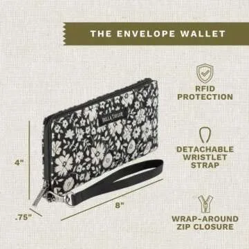 Bella Taylor RFID Wristlet Envelope Wallet for Cash Envelope Budgeting | Small Money Organizer Budget Wallet | Cash Stuffing Wallet | Quilted Cotton Bicolor Floral Black and Cream