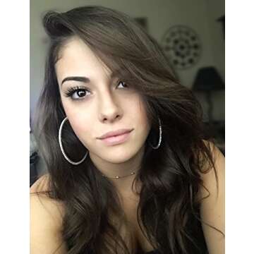 Bienvenu 80mm Rhinestone Plated Silver Hoop Earrings Big Circle Earring Large Hoop Earrings,Silver