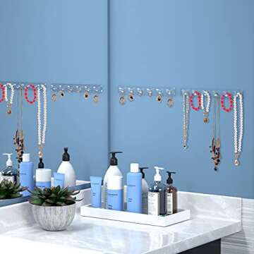 AITEE Necklace Holder, Acrylic Necklace Organizer Wall Mounted with 6 Hooks, for Hanging Necklace, Jewelry, Bangles, Bracelets and Rings, Best Gifts for Girls and Women(4 PACK)