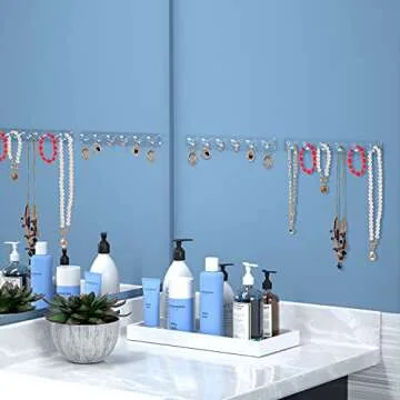 AITEE Necklace Holder, Acrylic Necklace Organizer Wall Mounted with 6 Hooks, for Hanging Necklace, Jewelry, Bangles, Bracelets and Rings, Best Gifts for Girls and Women(4 PACK)