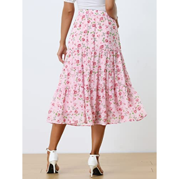 Allegra K Floral Tiered Ruffle Midi Skirt for Women