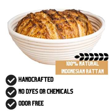 Banneton Bread Proofing Basket Set, 2 Round 9 Inch Rattan Sourdough Proofing Baskets with 2 Liners, Dough Scraper, Bread Lame & 5 Blades, Artisan Bread Making Tools, Sourdough Bread Baking Supplies