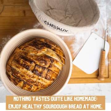 Banneton Bread Proofing Basket Set, 2 Round 9 Inch Rattan Sourdough Proofing Baskets with 2 Liners, Dough Scraper, Bread Lame & 5 Blades, Artisan Bread Making Tools, Sourdough Bread Baking Supplies