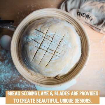 Banneton Bread Proofing Basket Set, 2 Round 9 Inch Rattan Sourdough Proofing Baskets with 2 Liners, Dough Scraper, Bread Lame & 5 Blades, Artisan Bread Making Tools, Sourdough Bread Baking Supplies