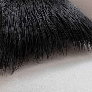 Ashler HOME DECO Pack of 2 Decorative Luxury Style Black Faux Fur Throw Pillow Case Cushion Cover 18 x 18 Inches 45 x 45 cm