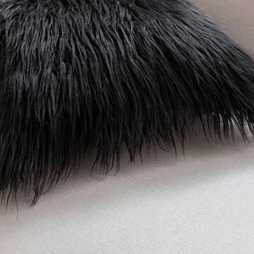 Ashler HOME DECO Pack of 2 Decorative Luxury Style Black Faux Fur Throw Pillow Case Cushion Cover 18 x 18 Inches 45 x 45 cm