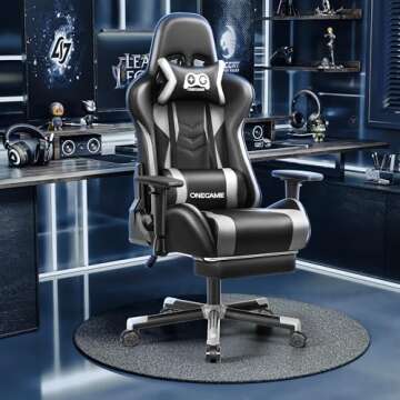 OneGame Adult Gaming Chair, 3D Armrest Computer Gamer Chair, Video Game Chair with Footrest and Lumb...