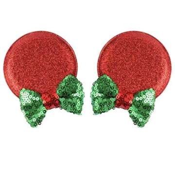 CLGIFT Minnie Ears Baby/Toddler Headband flexible headband with Sequin on both sides, Christmas Red Hair Clip. Unisex Hair Styling for Toddlers and Children, 2 Count (Pack of 1), HAIRBAND