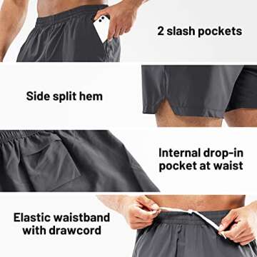 MIER Men's Workout Running Shorts Quick Dry Active 5 Inches Shorts with Pockets, Lightweight and Breathable, Grey, M