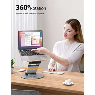 Nulaxy Telescopic 360 Rotating Laptop Stand for Desk Adjustable Height Swivel Pull Out Design Ergono...