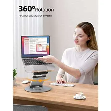Nulaxy Telescopic 360 Rotating Laptop Stand for Desk Adjustable Height Swivel Pull Out Design Ergono...
