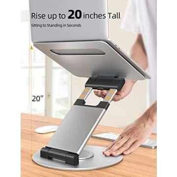 Nulaxy Telescopic 360 Rotating Laptop Stand for Desk Adjustable Height Swivel Pull Out Design Ergonomic Laptop Riser Fits All 10-17" Laptops Computer MacBook, Silver