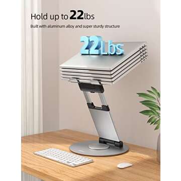 Nulaxy Telescopic 360 Rotating Laptop Stand for Desk Adjustable Height Swivel Pull Out Design Ergonomic Laptop Riser Fits All 10-17" Laptops Computer MacBook, Silver