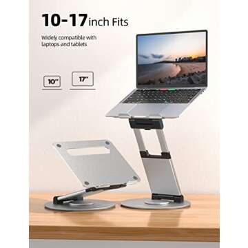 Nulaxy Telescopic 360 Rotating Laptop Stand for Desk Adjustable Height Swivel Pull Out Design Ergonomic Laptop Riser Fits All 10-17" Laptops Computer MacBook, Silver