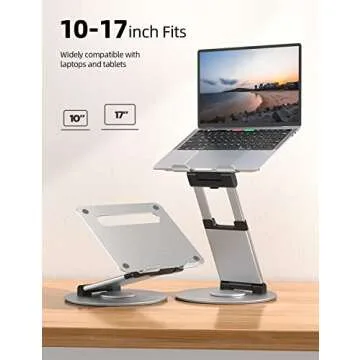 Nulaxy Telescopic 360 Rotating Laptop Stand for Desk Adjustable Height Swivel Pull Out Design Ergonomic Laptop Riser Fits All 10-17" Laptops Computer MacBook, Silver