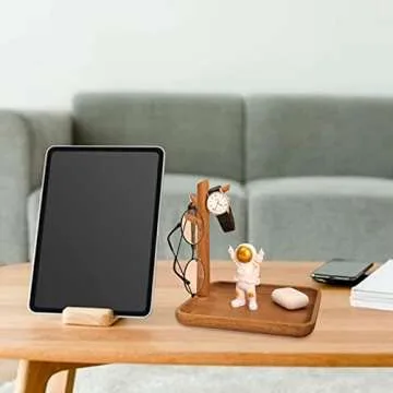 Key Bowl for Entryway Table, Wooden Valet Tray Organizer, Perfume Tray for Dresser, 3 Tiers Wood Rack for Keys, Rings, Wallet, Jewelry, Phone and More