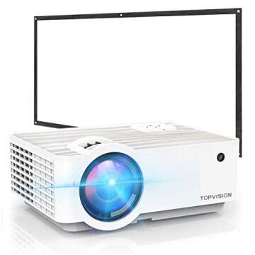 TOPVISION Projector, 7500L Portable Mini Projector with 100” Projector Screen, 1080P Supported, Bu...