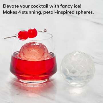 W&P Design Petal Ice Tray, Perfect Etched Spheres, Slow Melting for Whiskey and Cocktails, Food Grad...