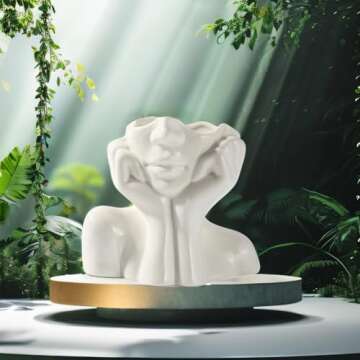 Romehaha Face Vase,Flower Vase Desk Decor,Ceramic Body Vase Female Form Ideal Shelf Decor,Modern Farmhouse Table Decor,Small Cute Vase Bookshelf Decor Half Face Vase 5.5'' L X 4.8'' H