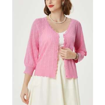 Ladies Summer Cardigan 3/4 Sleeve Light Pink Shrug