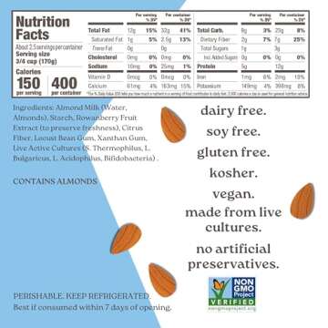 Kite Hill Plain Unsweetened Almond Milk Yogurt, 16 Ounces, Dairy Free