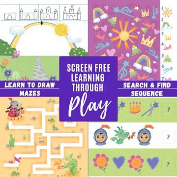 Totebook Kids Travel Educational Activity Book with Washable Markers - Car and Airplane Activities, Learning Toys for Toddlers- Search and Find, Reusable Stickers for Ages 4, 5, 6 (Princess)