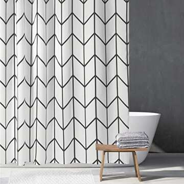 mDesign Fabric Geometric Shower Curtain - Herringbone Chevron Print with Reinforced Buttonholes for ...