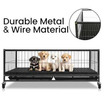 Homey Pet 43" Dog Whelping Box for Puppies, Metal Whelping Box for Small Breed Dogs with Washable Plastic Floor, Removable Tray and Lockable Wheels