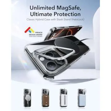 ESR for iPhone 16 Pro Case, Compatible with MagSafe, Military-Grade Protective Case, Built-in Stash Stand Phone Case, Scratch-Resistant Back Cover, Classic Series, Clear