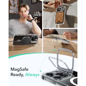 ESR for iPhone 16 Pro Case, Compatible with MagSafe, Military-Grade Protective Case, Built-in Stash Stand Phone Case, Scratch-Resistant Back Cover, Classic Series, Clear