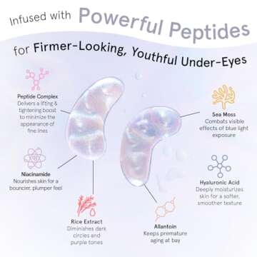 grace & stella Under Eye Patches with Peptides & Rice Extract - Firming Eye Masks for Dark Circles and Puffiness - Iridescent Eye Mask Patches for Firmer-Looking Skin - Vegan, Cruelty-Free, 24 Pairs