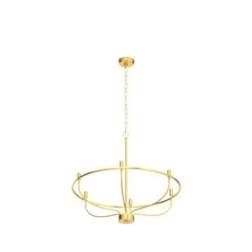 FookChak 6 Light Gold Chandelier, Brushed Gold Light Fixture Dining Table Candle Brass Chandelier Lighting for Bedroom Hallway Entryway Living Room Kitchen 28.5in