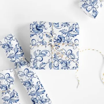 Elegant Blue White Floral Wrapping Paper for All Occasions