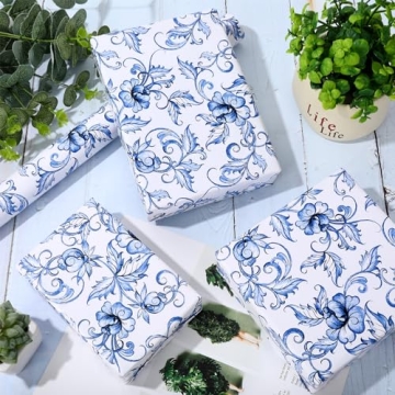 Elegant Blue White Floral Wrapping Paper for All Occasions
