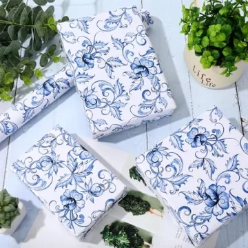 Elegant Blue White Floral Wrapping Paper for All Occasions