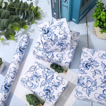 Elegant Blue White Floral Wrapping Paper for All Occasions