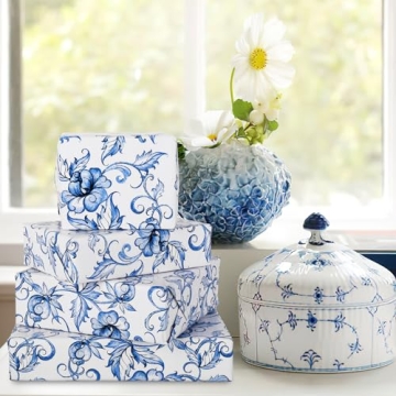 Elegant Blue White Floral Wrapping Paper for All Occasions