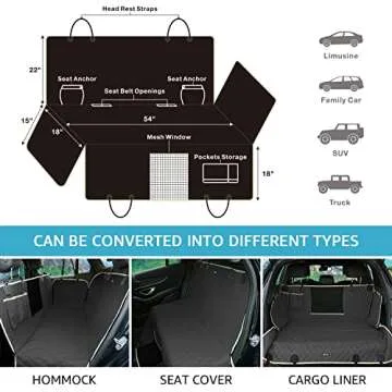 Lassie Dog Car Seat Covers for Back Seat Waterproof with Mesh Visual Window Durable Scratchproof Nonslip Dog Car Hammock with Universal Size Fits for Cars, Trucks & SUVs