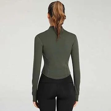 Lviefent Womens Lightweight Full Zip Running Track Jacket Workout Slim Fit Yoga Sportwear with Thumb Holes (Army Green, Small)