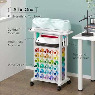 𝐂𝐫𝐚𝐟𝐢𝐭 Organizers and Storage for Cricut Machines, Rolling Craft Storage Cart with...