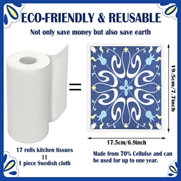 WILLBOND 9 Pieces Blue Style Swedish Kitchen Dishcloths Reusable