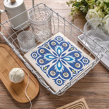 WILLBOND 9 Pieces Blue Style Swedish Kitchen Dishcloths Reusable