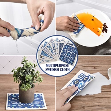 WILLBOND 9 Pieces Blue Style Swedish Kitchen Dishcloths Reusable