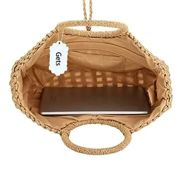 Gets Handwoven Round Straw Rattan Bag Summer Beach Handbag for Women