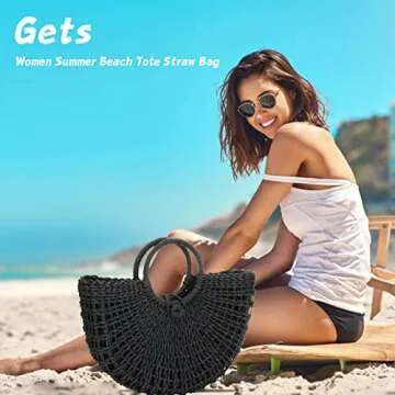 Gets Handwoven Round Straw Rattan Bag Summer Beach Handbag for Women